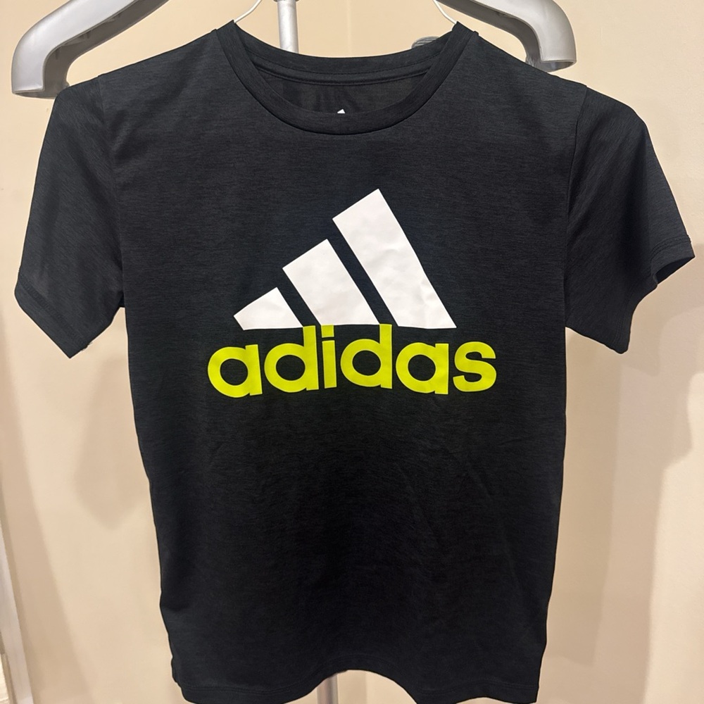 Adidas Kids Tee in Black with White and Yellow Accents